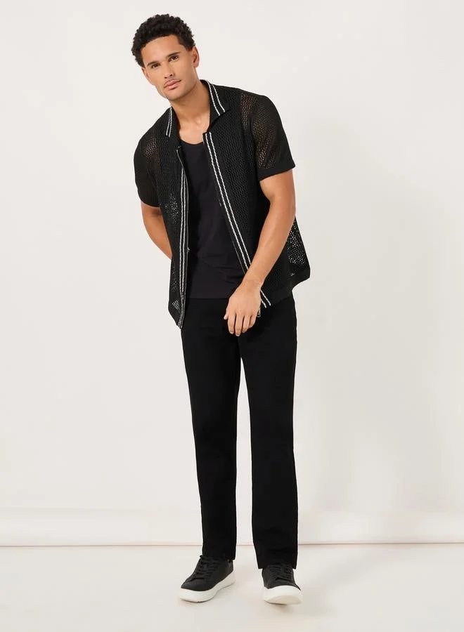 ستايلي قميص كروشيه مريح بياقة متباينة