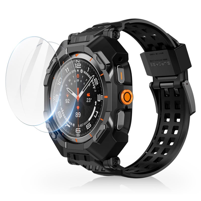 SUPCASE for Samsung Galaxy Watch Ultra 47mm Case with Band (Unicorn Beetle Pro), [2 Pack Screen Protector] Rugged Protective Cover with Adjustable Strap Band for Galaxy Watch Ultra, Black - Image 1