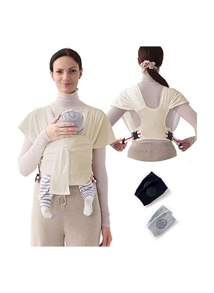 Green Tiger Baby Wrap Carrier Breathable Mesh Cool Summer Fabric Baby Carrier Easy to Wear Hands-Free Baby Carrier Moisture Wicking Soft Ideal for Newborns and Kids Under 50lbs (Beige) (Beige) - Image 1