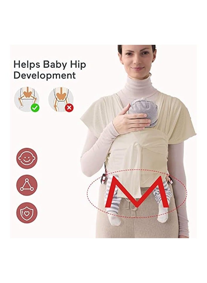 Green Tiger Baby Wrap Carrier Breathable Mesh Cool Summer Fabric Baby Carrier Easy to Wear Hands-Free Baby Carrier Moisture Wicking Soft Ideal for Newborns and Kids Under 50lbs (Beige) (Beige) - Image 2