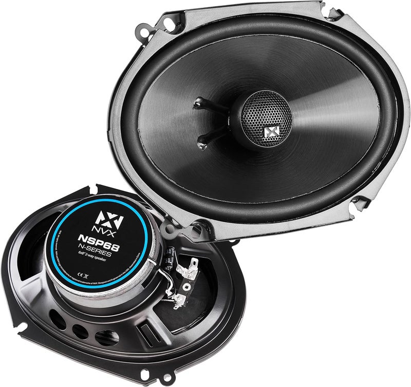 NVX NSP68 6x8 N-Series 2-Way Coaxial Car Speakers with 3/4" Silk Dome Tweeters + Metra 72-5600 Speaker Installation Kit – 180W RMS, Plug & Play for Select Ford, Mazda, Lincoln Vehicles - Image 1