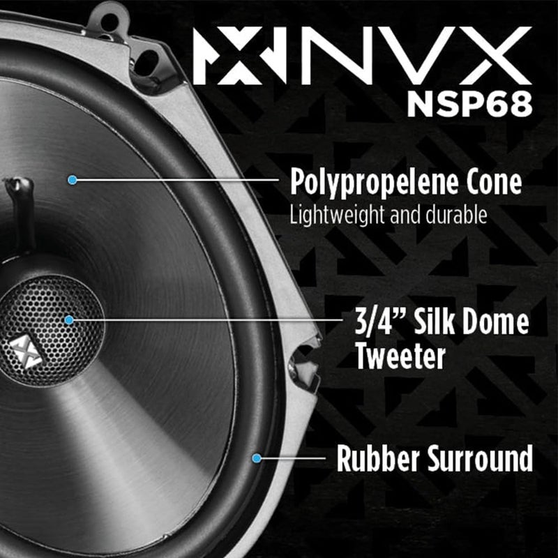 NVX NSP68 6x8 N-Series 2-Way Coaxial Car Speakers with 3/4" Silk Dome Tweeters + Metra 72-5600 Speaker Installation Kit – 180W RMS, Plug & Play for Select Ford, Mazda, Lincoln Vehicles - Image 2
