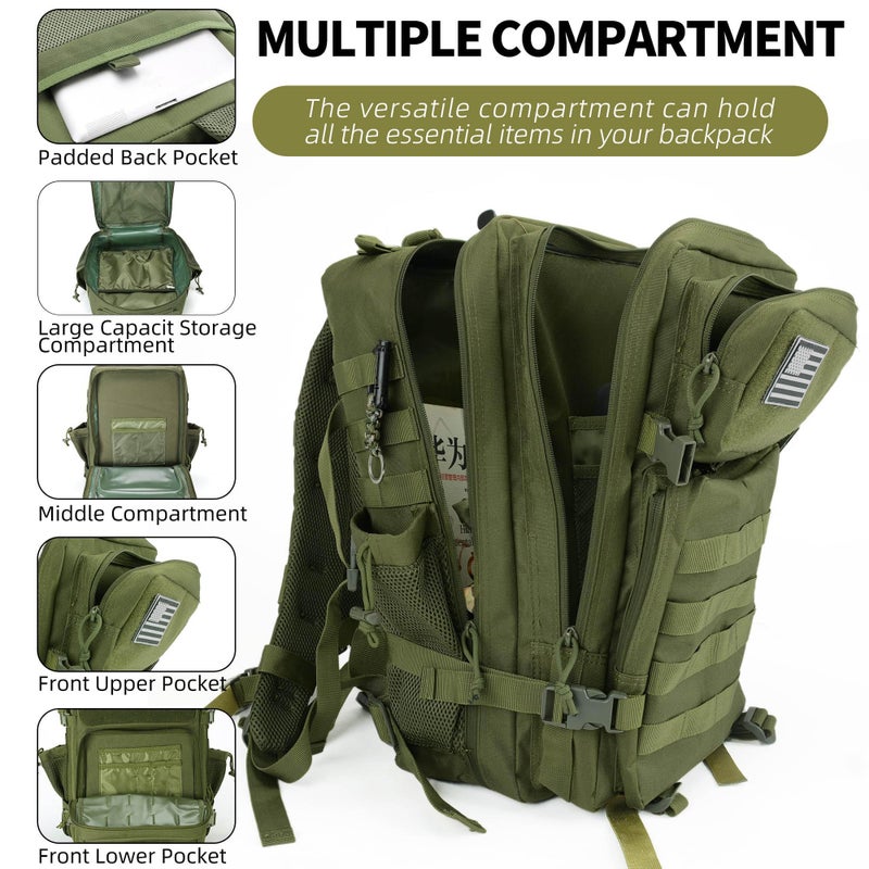 gracedon Tactical Backpack - Military Molle Bag 3 Days Pack for men and Women Large Assault Rucksack 45L (Green) - Image 2
