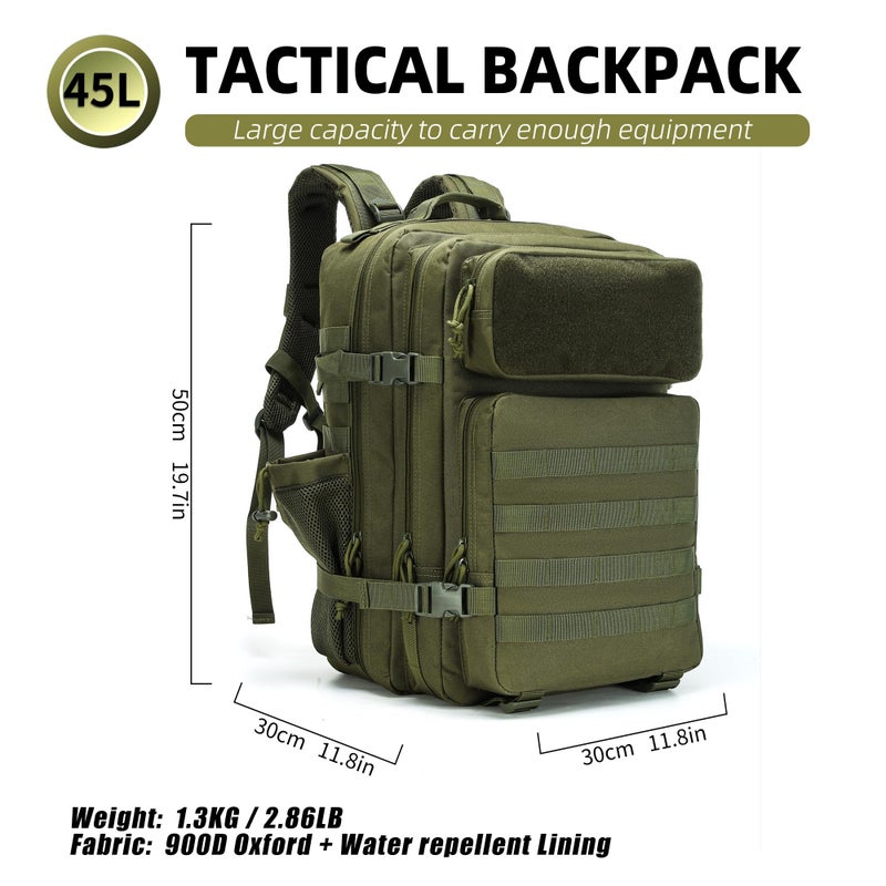 gracedon Tactical Backpack - Military Molle Bag 3 Days Pack for men and Women Large Assault Rucksack 45L (Green) - Image 3