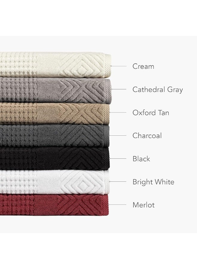 TexereSilk مجموعة مناشف استحمام فاخرة من قطن عضوي 100% بتصميم ماسي جاكار 700 GSM فائقة النعومة والامتصاص بجودة الفنادق والمنتجعات، 2 منشفة استحمام بلون الفحم الماسي - Image 4