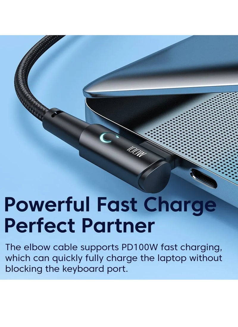 toocki - USB C Charging Cable, 5A Current Fast Charging USB C To USB C Cable With 90 Degree Angle, Portable And Flexible Charging Data Cable Wire For For Most Of The Mobile Phones, (100W, 2m Black) - Image 1