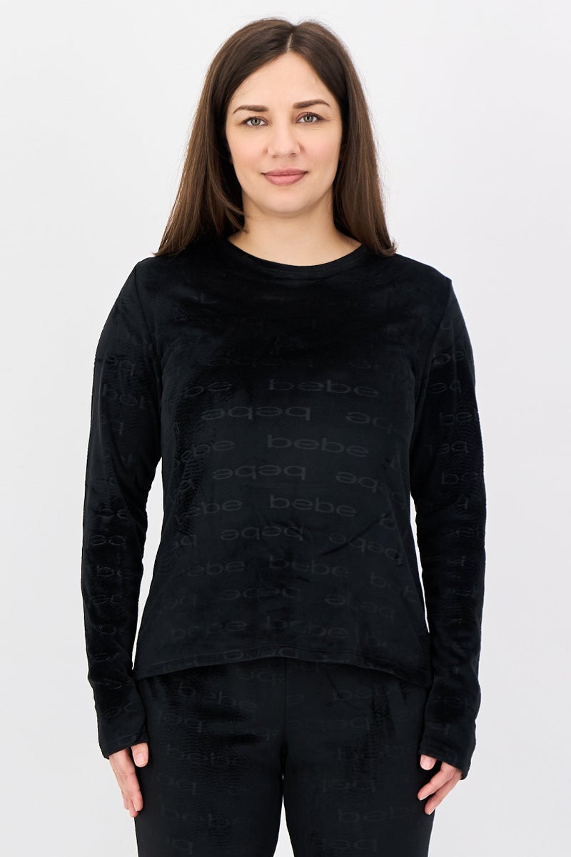 bebe Women 2 Pieces Sleepwear Pyjama Top and Pants Set, Black - Image 3