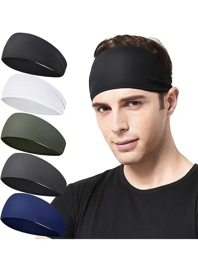Generic 5 Pcs Mens Running Headband, for Running, Cycling, Basketball, Yoga, Fitness Workout Stretchy Unisex Hairband  - Image 1