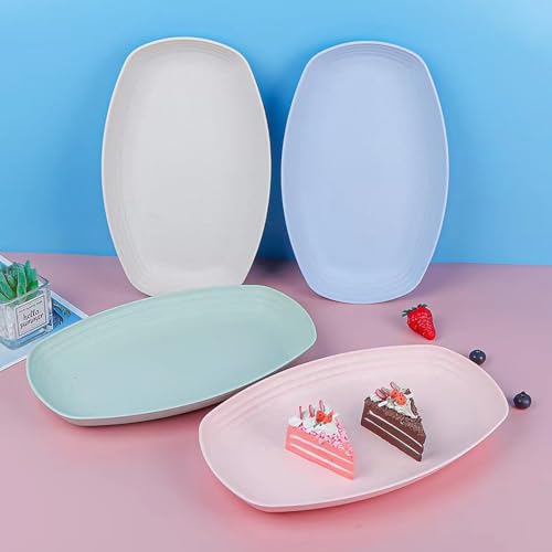 Oicia Wheat Straw Plates Set, 4-Pack Green Rectangular Small Dinner & Appetizer Plates, Microwave & Dishwasher Safe, Unbreakable, Lightweight, Kid-Friendly, Salad, Pasta, Dessert, Snack Plates - Image 5