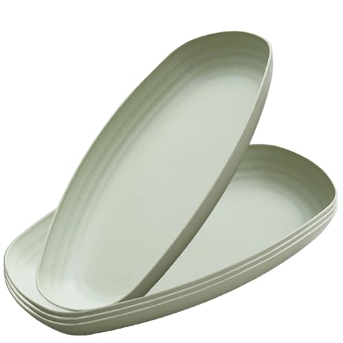Oicia Wheat Straw Plates Set, 4-Pack Green Rectangular Small Dinner & Appetizer Plates, Microwave & Dishwasher Safe, Unbreakable, Lightweight, Kid-Friendly, Salad, Pasta, Dessert, Snack Plates - Image 1