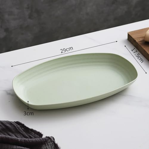 Oicia Wheat Straw Plates Set, 4-Pack Green Rectangular Small Dinner & Appetizer Plates, Microwave & Dishwasher Safe, Unbreakable, Lightweight, Kid-Friendly, Salad, Pasta, Dessert, Snack Plates - Image 2