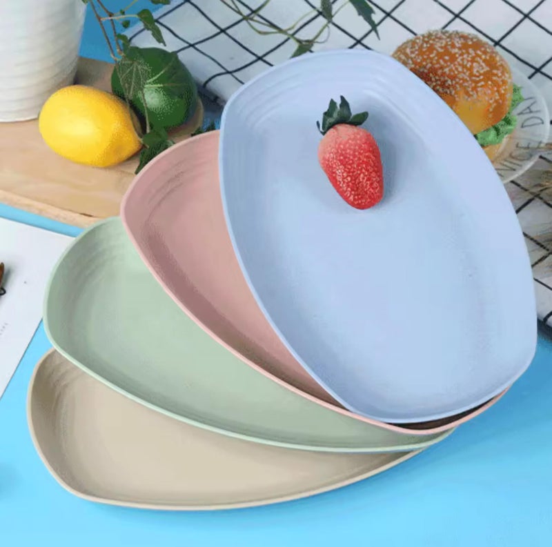 Oicia Wheat Straw Plates Set, 4-Pack Green Rectangular Small Dinner & Appetizer Plates, Microwave & Dishwasher Safe, Unbreakable, Lightweight, Kid-Friendly, Salad, Pasta, Dessert, Snack Plates - Image 3