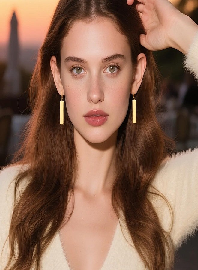 ALEXCRAFT 14K Gold Dangle Earrings for Women Long Bar Dangle Drop Earrings Gold Plated Lightweight Drop Earring for Women Hypoallergenic Leverback Earings - Image 4