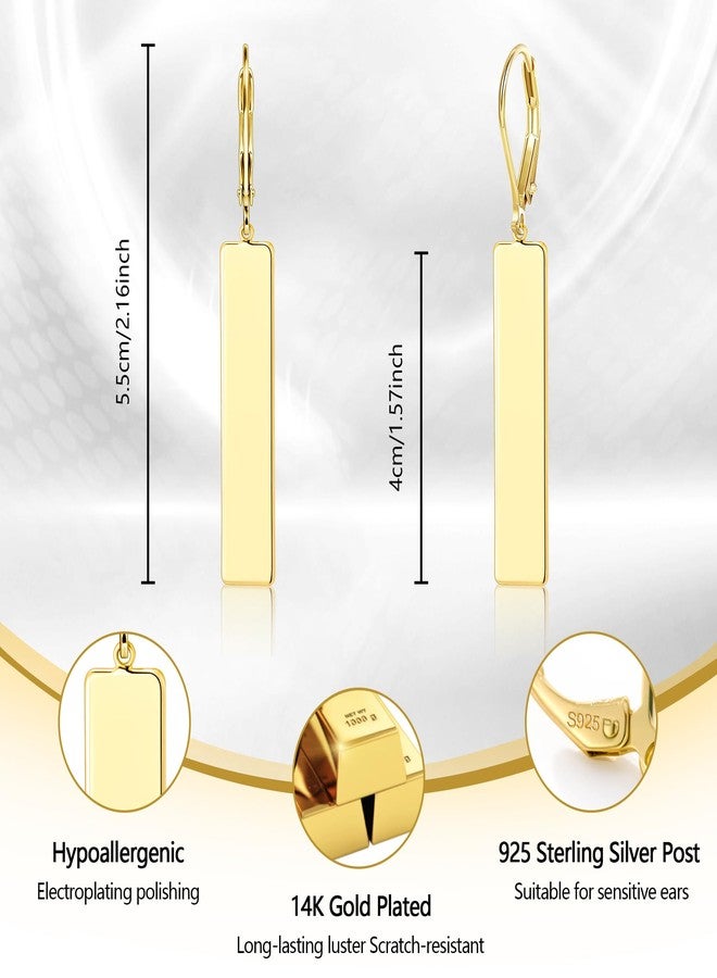 ALEXCRAFT 14K Gold Dangle Earrings for Women Long Bar Dangle Drop Earrings Gold Plated Lightweight Drop Earring for Women Hypoallergenic Leverback Earings - Image 3