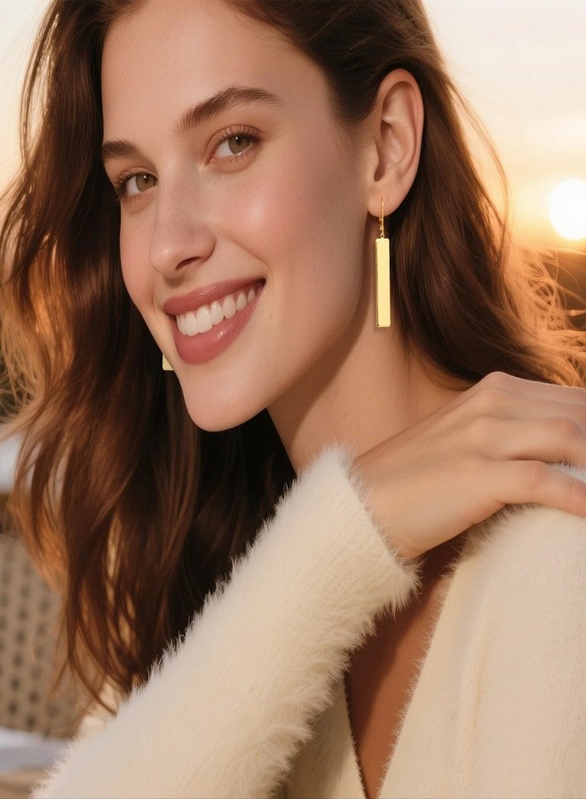 ALEXCRAFT 14K Gold Dangle Earrings for Women Long Bar Dangle Drop Earrings Gold Plated Lightweight Drop Earring for Women Hypoallergenic Leverback Earings - Image 2