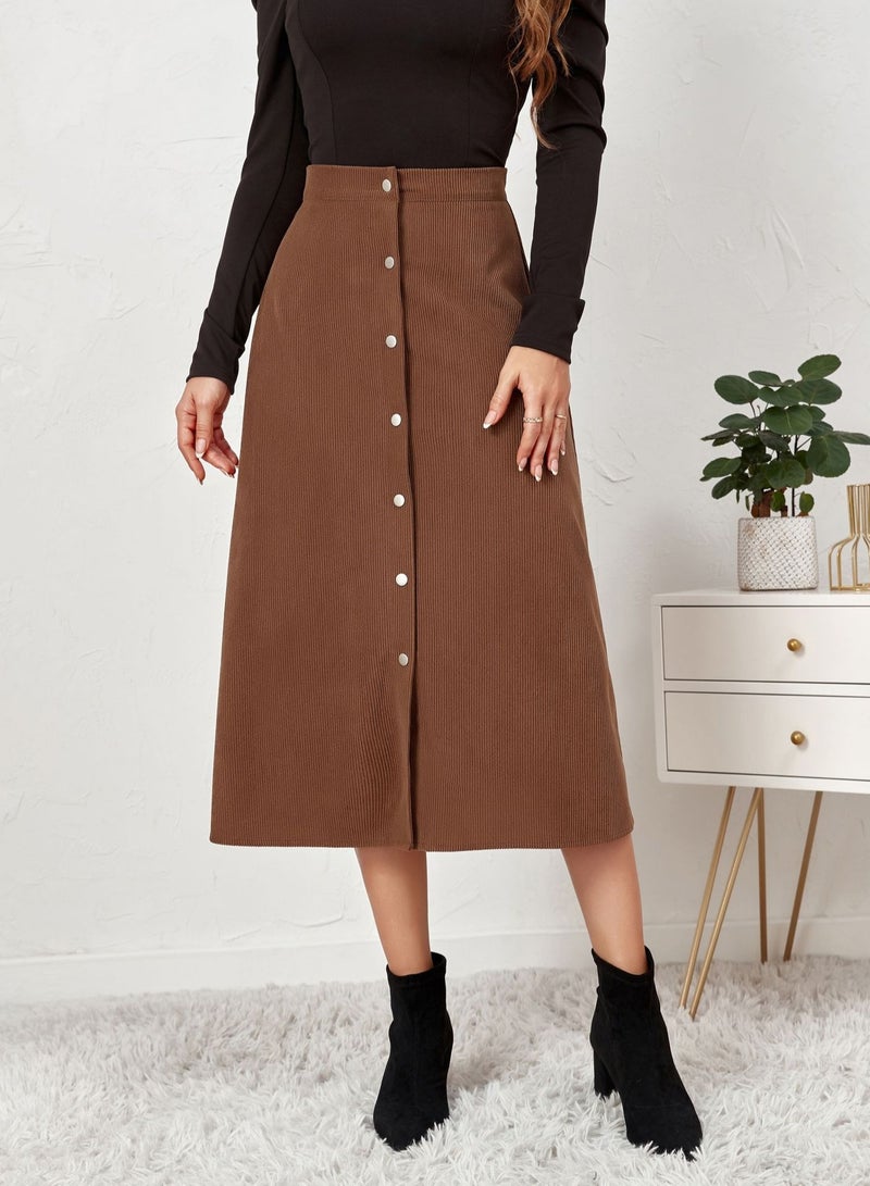 Loquat Women's Autumn And Winter New Corduroy Short Skirt Single Breasted Slim Solid Color Skirt 