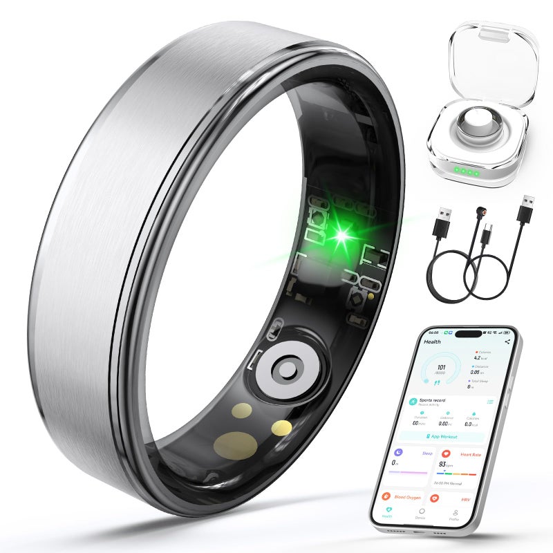 Giwbeiv Smart Ring for Women Men, Health Fitness Tracker Ring with Heart Rate/Sleep Tracker/Blood Oxygen/HRV/Stress/Calorie/Steps, IP68 Waterproof for iOS & Android, No APP Fees(Silver,9#) - Image 1