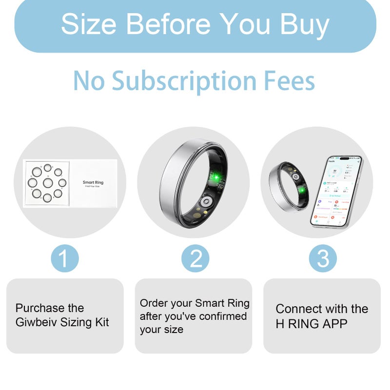 Giwbeiv Smart Ring for Women Men, Health Fitness Tracker Ring with Heart Rate/Sleep Tracker/Blood Oxygen/HRV/Stress/Calorie/Steps, IP68 Waterproof for iOS & Android, No APP Fees(Silver,9#) - Image 2