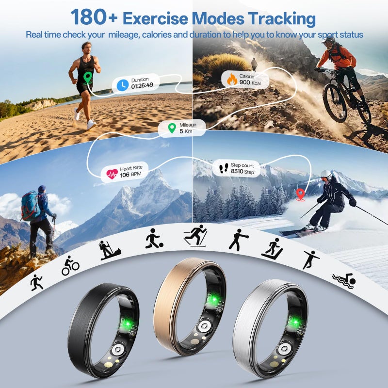 Giwbeiv Smart Ring for Women Men, Health Fitness Tracker Ring with Heart Rate/Sleep Tracker/Blood Oxygen/HRV/Stress/Calorie/Steps, IP68 Waterproof for iOS & Android, No APP Fees(Silver,9#) - Image 4