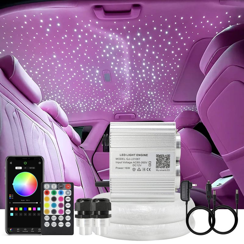 AKEPO Upgraded Car Home APP Twinkle Fiber Optic Lights Kit, Dual Head 16W 900 Strands of 0.03in/0.75mm 9.8ft/3m Optical Fiber Cable Music Activated Starlight Headliner Kits with Remote - Image 1