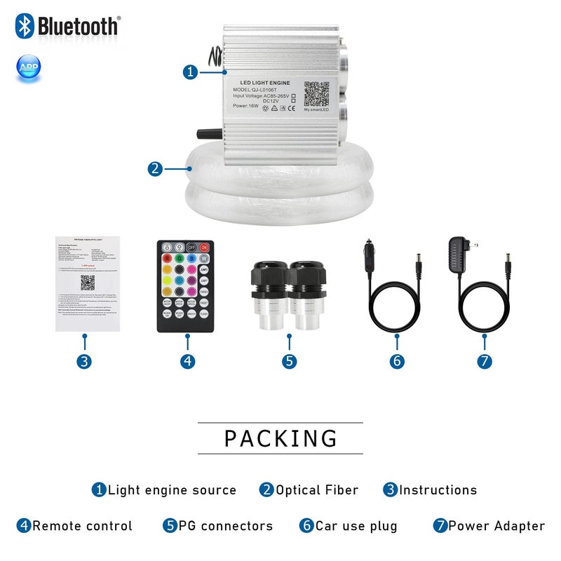 AKEPO Upgraded Car Home APP Twinkle Fiber Optic Lights Kit, Dual Head 16W 900 Strands of 0.03in/0.75mm 9.8ft/3m Optical Fiber Cable Music Activated Starlight Headliner Kits with Remote - Image 5
