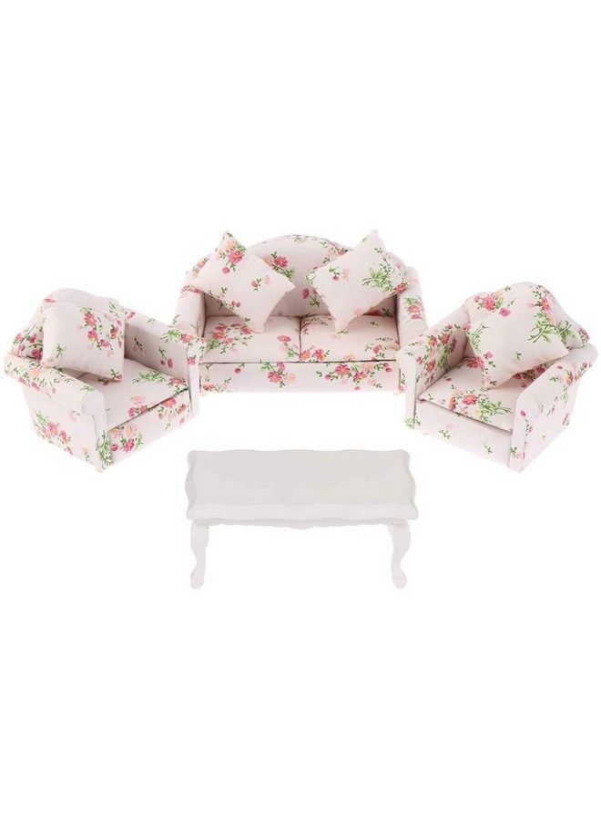 Haomian Dollhouse Furniture Set 3 Pcs 1:12 Dollhouse Miniature Wooden Sofa Cushions Armchair Pillow Kit Dolls House Furniture Couch With 1 Pc Dollhouse Teatable Coffee Table (A) - Image 1