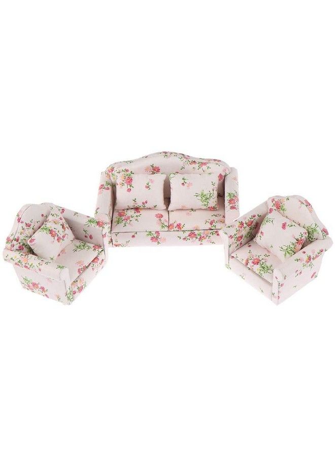 Haomian Dollhouse Furniture Set 3 Pcs 1:12 Dollhouse Miniature Wooden Sofa Cushions Armchair Pillow Kit Dolls House Furniture Couch With 1 Pc Dollhouse Teatable Coffee Table (A) - Image 3