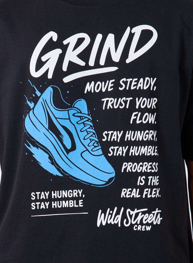 Styli Men Black Oversized Graphic Print Jersey T-Shirt - Image 3