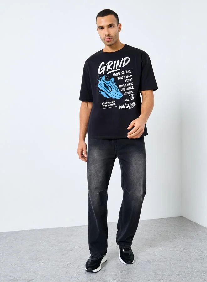 ستايلي تيشيرت فضفاض مُطبع بنسيج جيرسي