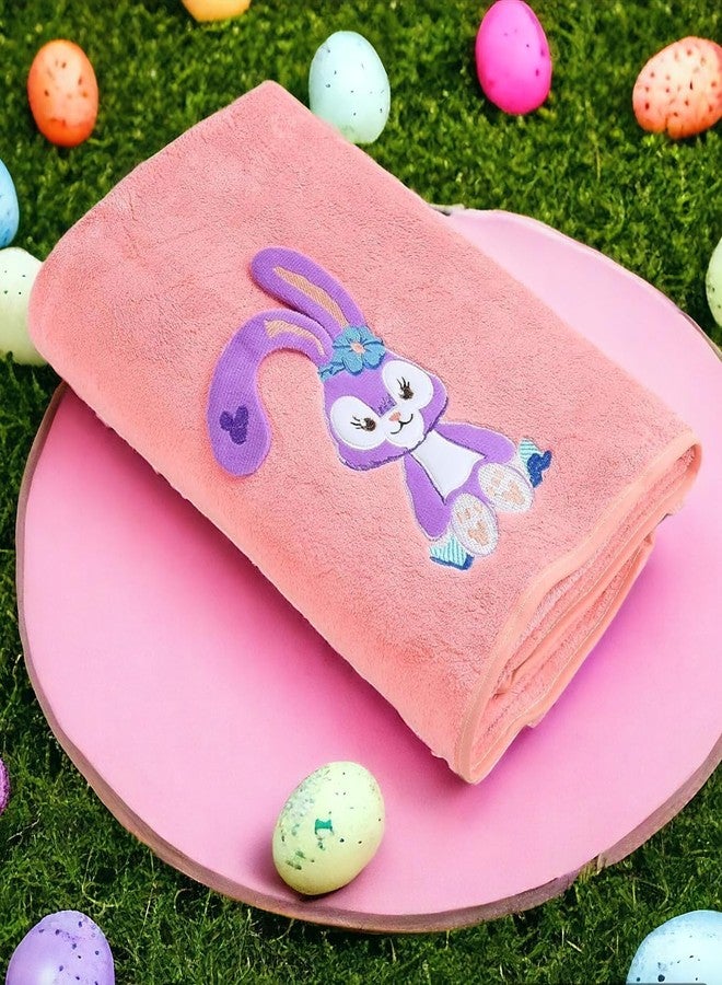 BATH FABLE Bunny Coral Fleece Kids Bath Towel | Microfibre Kids Bath Towel for Babies Toddler | Quick Dry, Super Absorbent, Super Soft -Baby Towel for Boys and Girls | Pink Pack of 1 (Peach) - Image 1