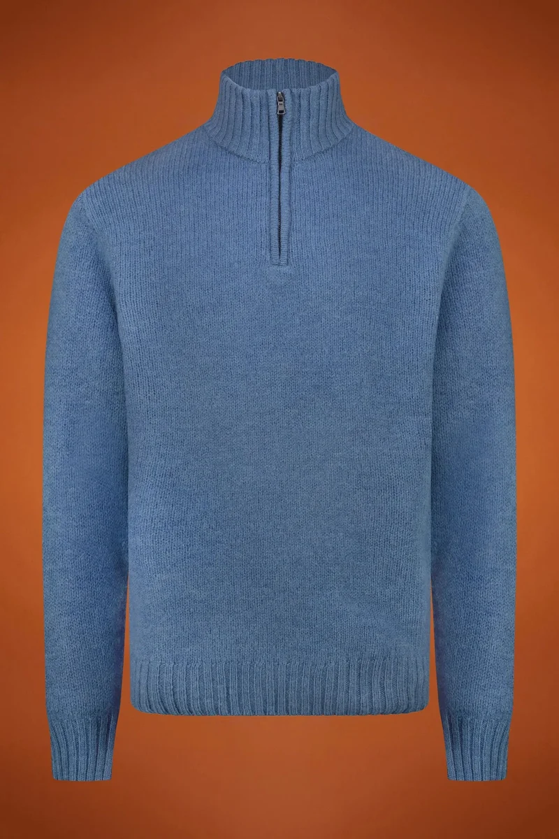 Men's zipped high neck jumper - Cerulean