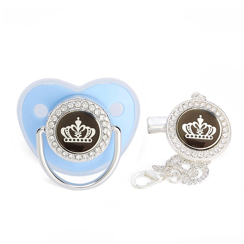black crown drill baby soothing play mouth baby diamond pacifier with chain clip - Image 1