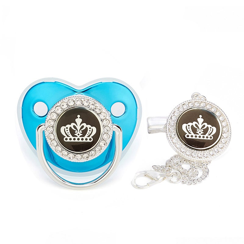 black crown drill baby soothing play mouth baby diamond pacifier with chain clip - Image 3