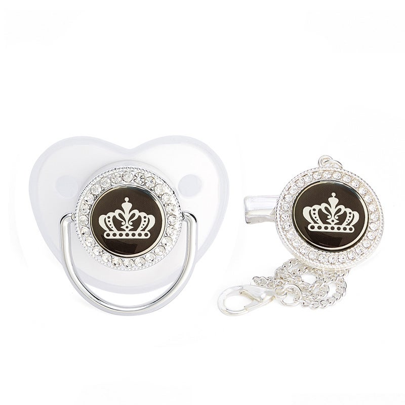 black crown drill baby soothing play mouth baby diamond pacifier with chain clip - Image 4
