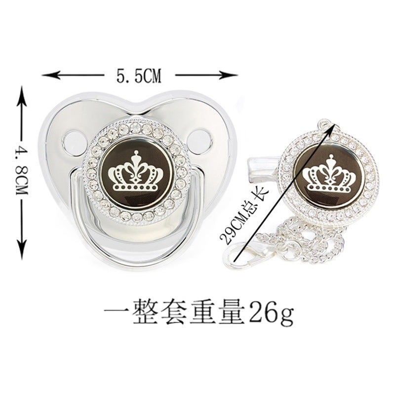 black crown drill baby soothing play mouth baby diamond pacifier with chain clip - Image 2