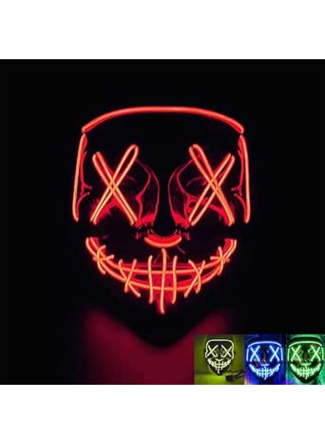 Carnavalife Mask Scream Ghostface Light Neon Led 3 Mode Light, Led Mask Halloween The Purge V Vendetta, Led Mask Halloween Child Adult One Size