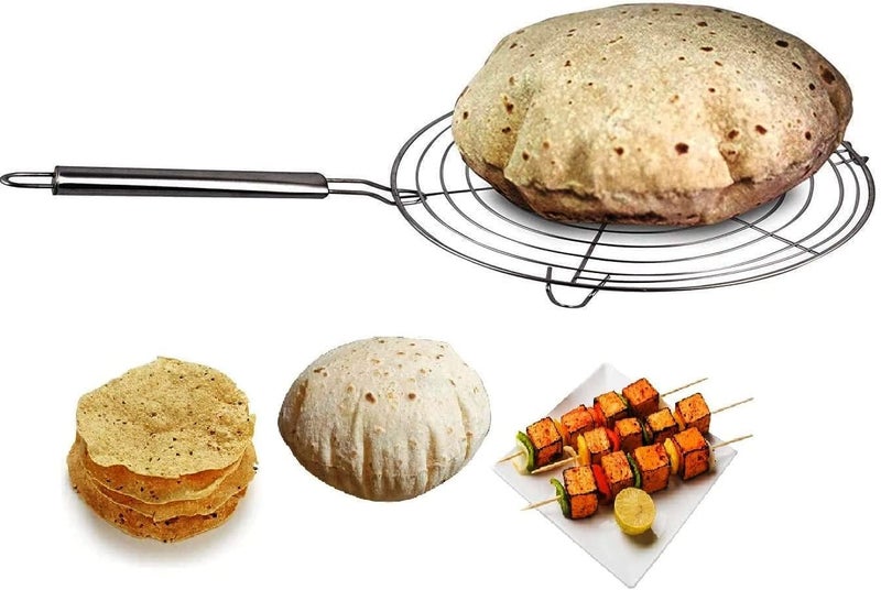 NMEXX Stainless Steel Round Roast Grill, Multi-Purpose for Roti Jali, Papad, Chapathi, Papad Roast Grill with Steel Handle Dia-9 Inches - Image 1