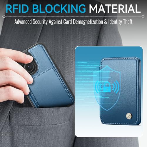 Usroom Compatible with Magsafe for iPhone 13 Wallet Case Magnetic Card Holder, RFID Blocking 2 in 1 Detachable Kickstand Shockproof Case for Women Men, Blue - Image 3