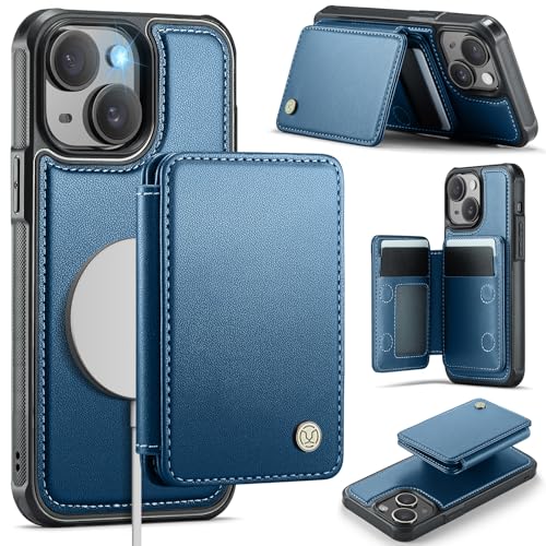 Usroom Compatible with Magsafe for iPhone 13 Wallet Case Magnetic Card Holder, RFID Blocking 2 in 1 Detachable Kickstand Shockproof Case for Women Men, Blue - Image 1