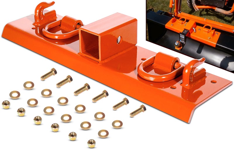Bonbo Tractor Grab Hooks Compatible with Kubota Tractors - Bolted on Compact Tractor Bucket Grab Hooks with D Rings and 2" Receiver, Orange - Image 1