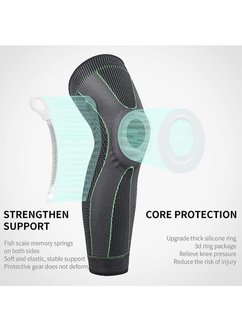 مشد الركبة الرياضي الاحترافي - نسيج مسامي لدعم وضغط الركبة بالكامل - رمادي بخطوط خضراء - قطعة واحدة - للركبة اليمنى واليسرى - مقاس كبير جداً (3XL) - للبالغين - Image 2