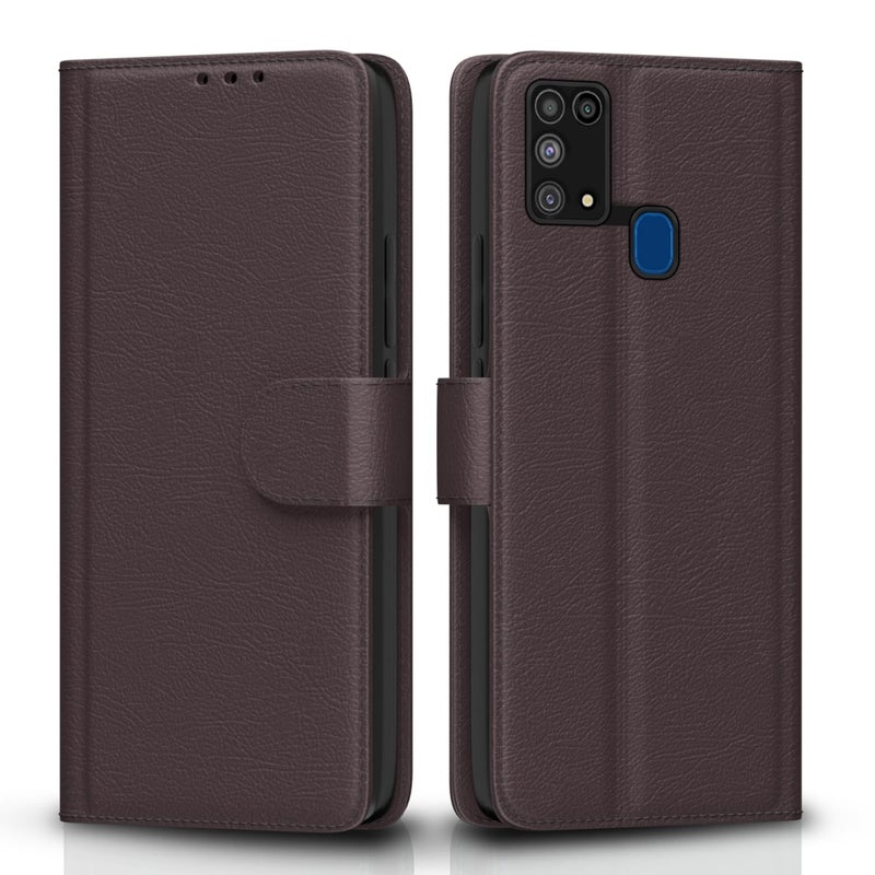 Pikkme Flip Cover Leather Finish | Inside TPU with Card Pockets | Wallet Stand and Shock Proof | Complete Protection Flip Case for Samsung Galaxy M31 / F41 / M31 Prime(Coffee) - Image 1