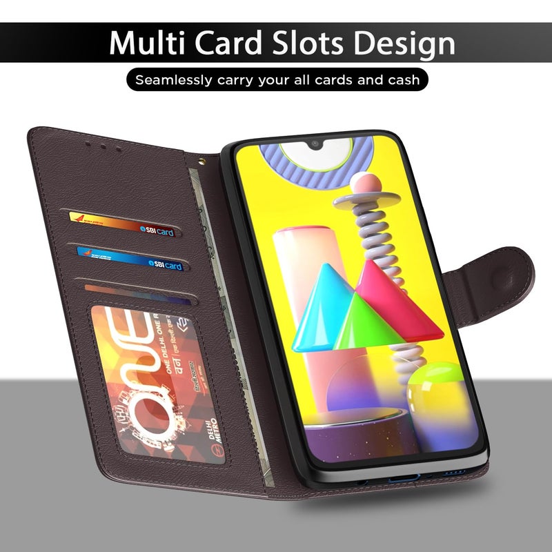 Pikkme Flip Cover Leather Finish | Inside TPU with Card Pockets | Wallet Stand and Shock Proof | Complete Protection Flip Case for Samsung Galaxy M31 / F41 / M31 Prime(Coffee) - Image 5