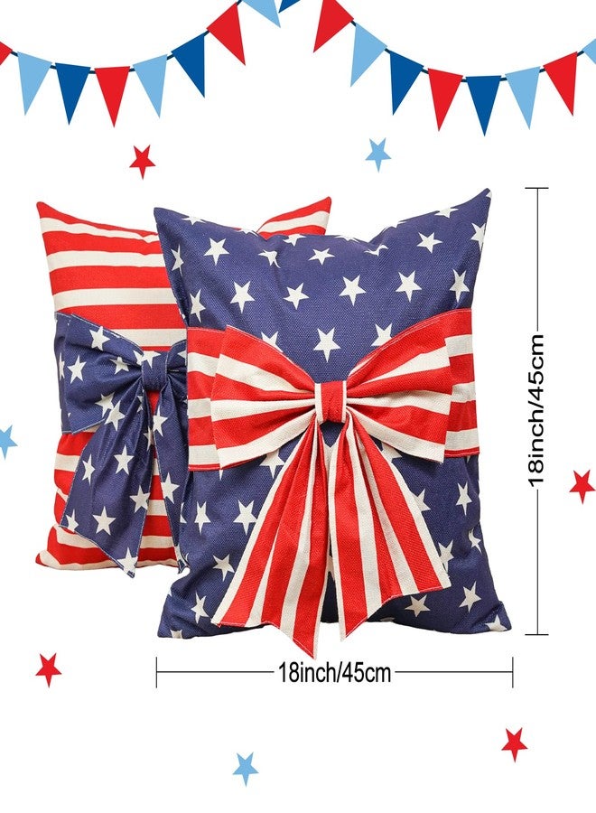 GAGEC 4th of July Pillow Cover 18x18 Inch Set of 2 Bow America Flag Stars Stripes Patriotic 3D Pillowcase Memorial Independence Day Decorations for Holiday Farmhouse Home Sofa Cushion Case - Image 3
