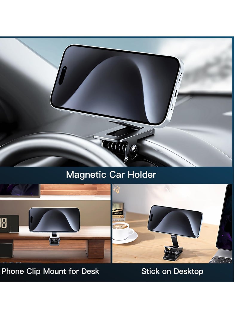 Excefore Car Mount, Magnetic Phone Holder Clamp for Desktop, Hands-Free Magnet Travel Phone Car Holder, Dash Mount for iPhone 15 14 13 12 Pro Max Mini Cases & All Phones - Image 2