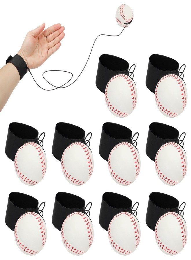 HEYTIMI 10 PCS Baseballs Wrist Return Ball on a String 2.36 Inch Rebound Bouncy Ball with Strap Sport Soccer Tennis Party Favors, Wrist Exercise, Outdoor Fun Activity for Kids & Adults - Image 1