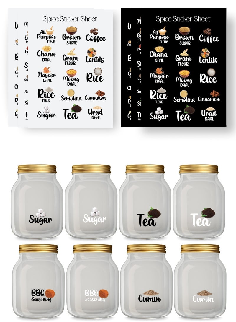 Wollar Waterproof Food Storage Labels for Kitchen Jars- 176 Label Stickers with Images for Spice Jars and Organizer - Kitchen Stickers for Food Storage Containers and Glass Jars (6 Sheets) - Image 1