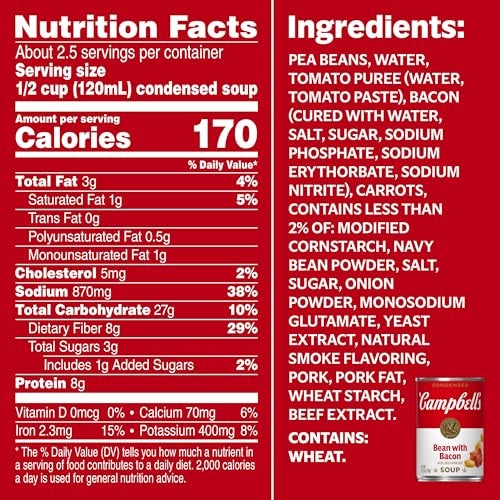 Campbell's Condensed Bean With Bacon Soup, Natural Smoke Flavoring Added, 11.25 oz Can - Image 5