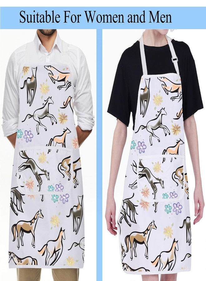 BNQL Horse Print Apron Horse Gifts Equestrian Gifts Horse Lover Gifts Floral Horse Cooking Kitchen Apron with Pockets Waterproof (Horse Print Apron) - Image 4