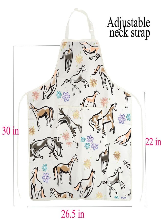 BNQL Horse Print Apron Horse Gifts Equestrian Gifts Horse Lover Gifts Floral Horse Cooking Kitchen Apron with Pockets Waterproof (Horse Print Apron) - Image 2